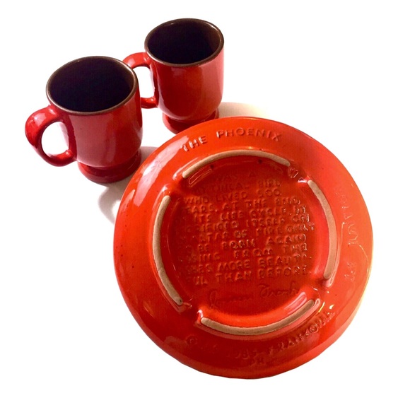 Vintage Frankoma Phoenix Plate & Mugs Pottery Set - Picture 2 of 9